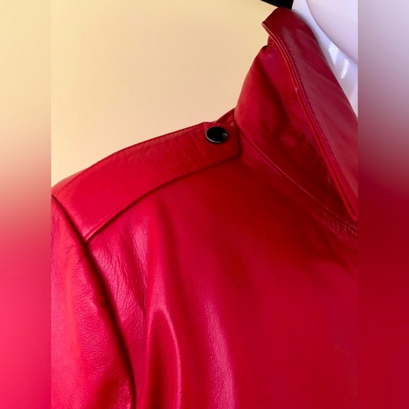 Tergan Red Lamb Leather Moto Biker Style Jacket Zipped Pockets Double Collar XL - Picture 7 of 16